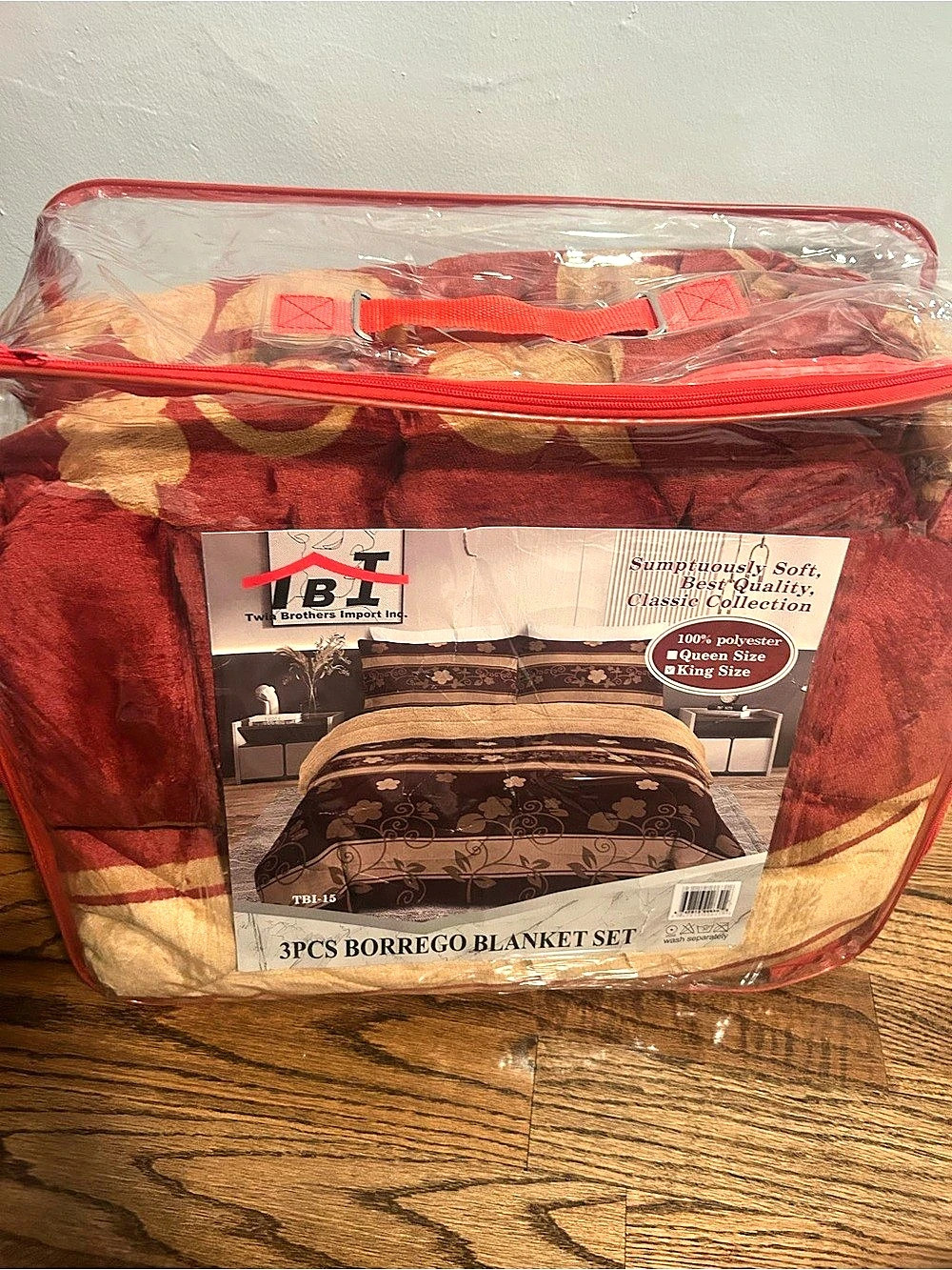 BT 3PCS Borrigo Blanket Set Floral Blanket Set Red & Brown NWT